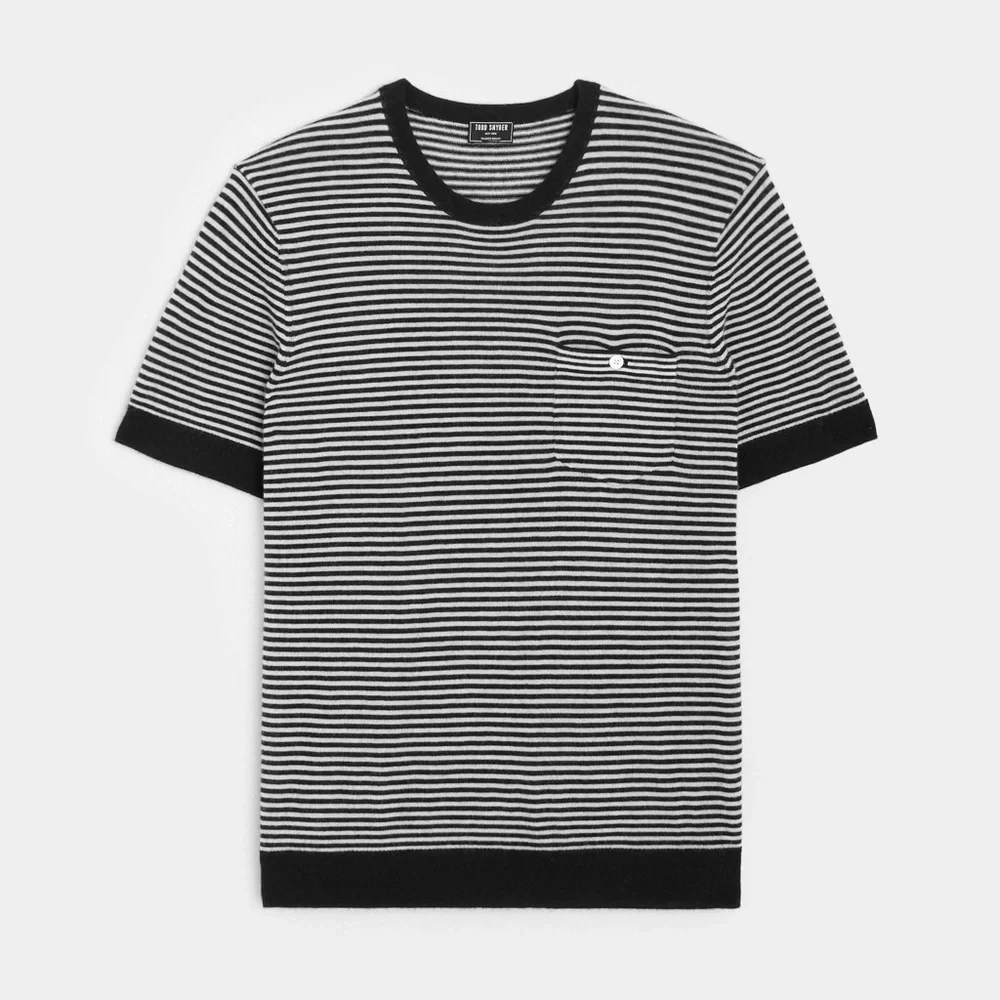 NWT | Todd Snyder | PREMIUM CASHMERE POCKET TEE IN BLACK STRIPE - Picture 2 of 10